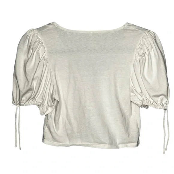 Free People Kitty Tee Ivory Cropped Puff Sleeve Bow Front Cottagecore Top Size S - Picture 6 of 9